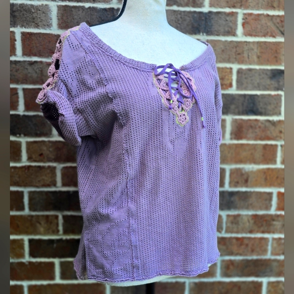 Free People Purple Lace-Up Women's Top